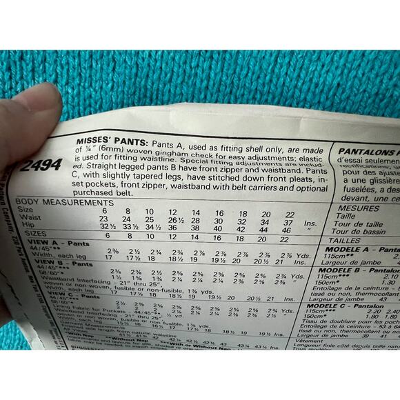 McCalls Pattern 2494 pants size 10 - Picture 6 of 6